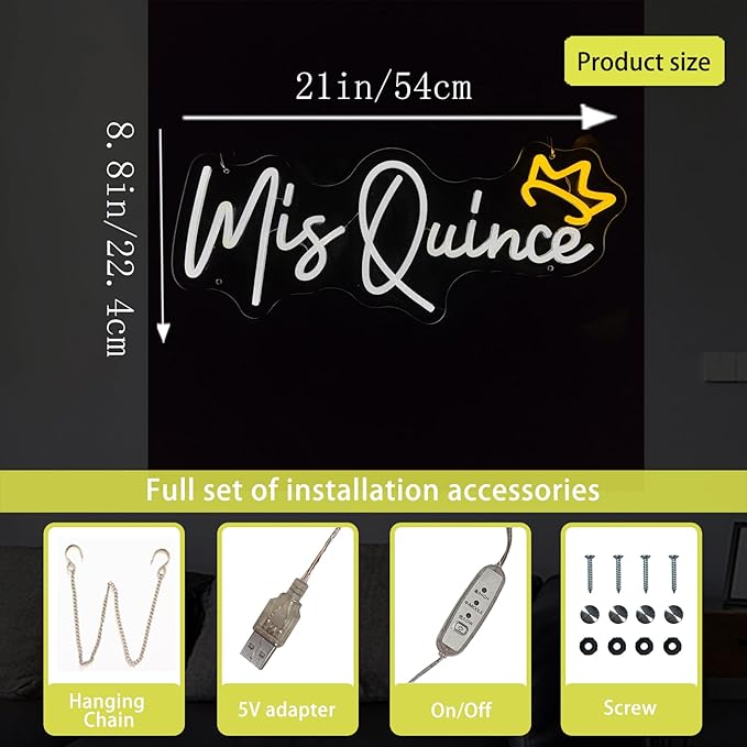 Mis Quince Neon Sign for Wall Decor,Happy Birthday Neon Signs for Bedroom Wall with Dimmable Switch for Any Age Children's Room, Bar, Party, Christmas, Wedding Decoration,54cm