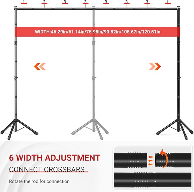 JSungo 10x8.5 FT Backdrop Stand for Parties, Adjustable Photo Backdrop Stand Kit with Carrying Bag, Portable Background Stand Backdrop for Wedding, Photoshoot, and Photo Studio