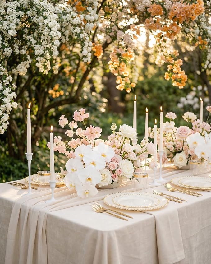 supernal 180pcs Ivory and Gold Dinnerware Set,Elegant Heavy Duty Ivory Plastic Plates with Gold Beads,Disposable Plates with Plastic Silverware and 10oz Cups for Wedding/Party/Valentine's Day