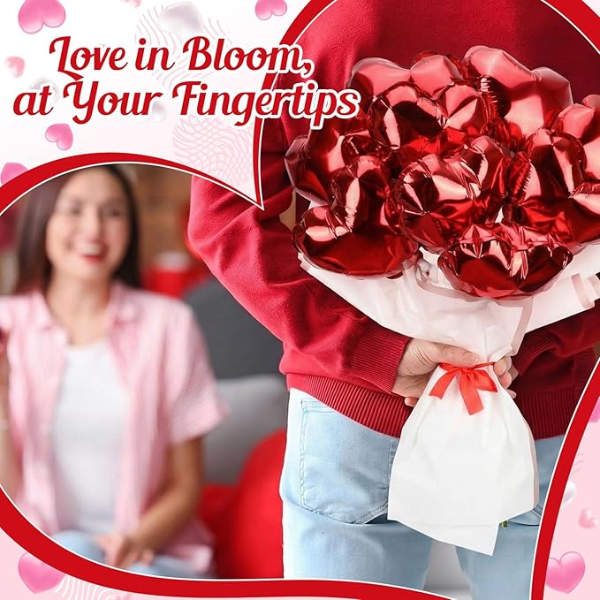 100 Pcs Valentine's Day Self Inflatable Heart Balloons with Bow Stems Mini Heart Balloons Decoration for Valentine Wedding Anniversary Party Supplies Cake Toppers(Red,6 Inch)