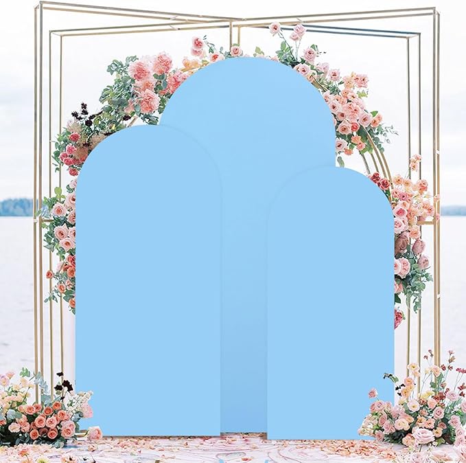 7.2FT 6.6FT 6FT Set of 3 Spandex Fitted Wedding Arch Stand Covers Baby Blue Arch Backdrop Cover Chiara Backdrop Cover Round Top Arch Covers for Bridal Baby Shower Wedding Ceremony Decorations