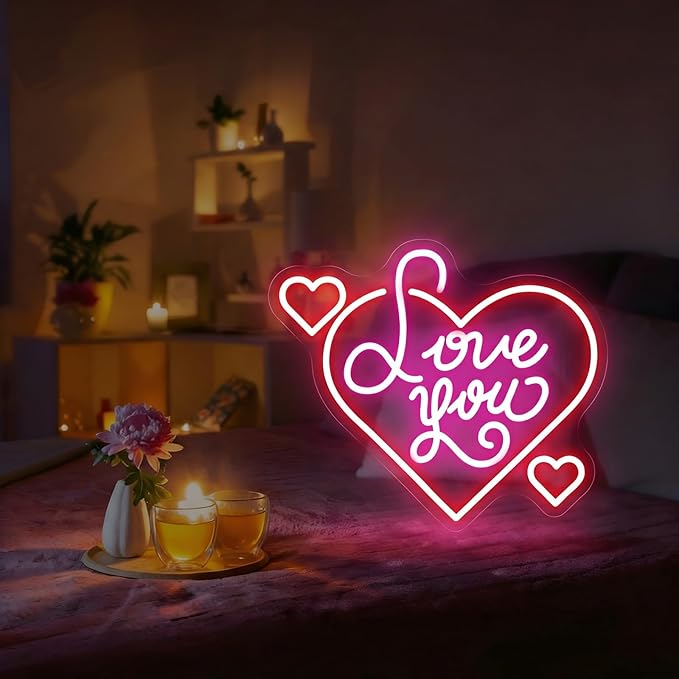Love You Neon Sign for Wall Decor, Soft Handwritten LED Neon Light for Bedroom & Romantic Night, Heartfelt Neon Wall Art for Anniversary & Valentine’s Day Decorations 15"x12.8"