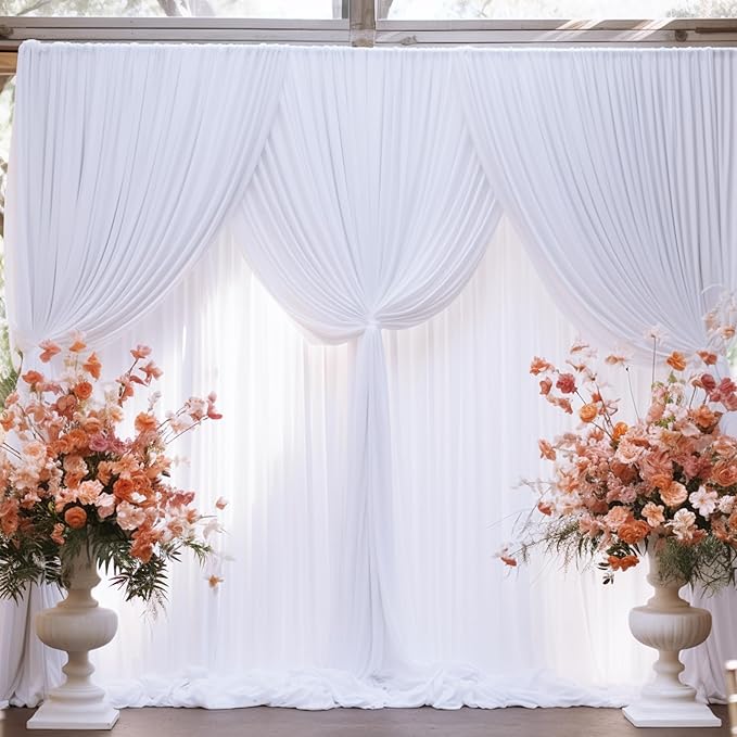 50ftx8ft White Wrinkle Free Backdrop Curtains for Parties, 10 Panels 5×8ft Silky Soft Polyester Wedding Drapes for Backdrop Decor Birthday Party Baby Shower Photo Photography Background Curtain