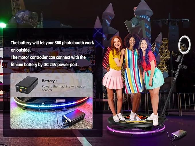 HARZHI 360 Photo Booth with Flight Case, 360 Photo Booth Machine with RGB Strip Light for Parties Christmas Wedding, Software APP Remote Control Automatic Spin Accessories (100CM /39.4")