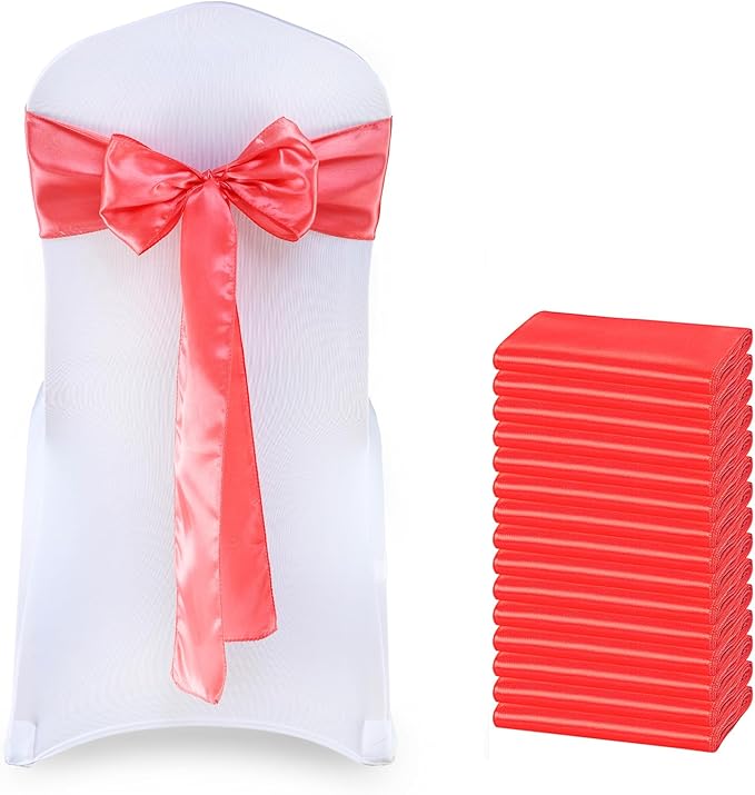 VDS Satin Chair Sashes Chair Cover Back Tie Sateen Bows Ribbon for Wedding Birthday Graduation Engagement Ceremony Event Party Banquet Venue Hotel All Dining Chair Decoration (300PC) (Coral)