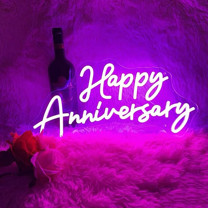 Happy Anniversary Led Neon Sign For Wedding Backdrop 19.6"X 9.8" Neon Lights for Bedroom,Living,Home Bar Valentine'S Day Wife Husband Parents Anniversary Decor (pink)