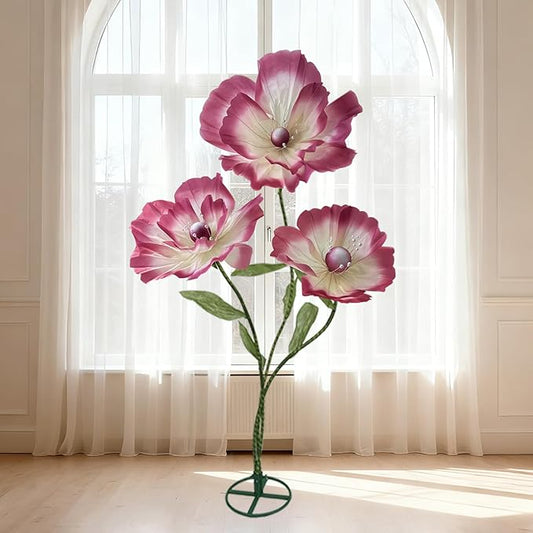 3pc Big Paper Artificial Flowers - Giant Flowers for Decoration, Large Fake Flower Bendable Rhizome with Stand, for Wedding Reception Birthday Graduation Party Window Display (Rose Red Gradient)