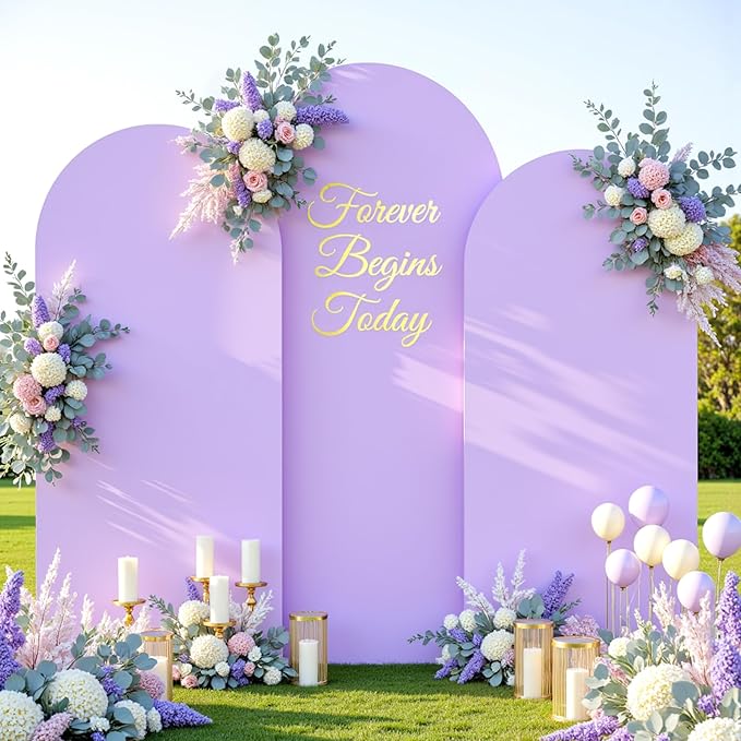 Purple Arch Cover 3 Set - 6.6FT, 7.2FT, 8FT Lavender Arch Backdrop Cover Spandex Wedding Arch Stand Covers for Baby Shower Girls Birthday Party Wedding Bridal Shower Photo Background Decorations