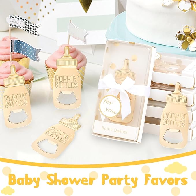 50 PCS Golden Baby Bottle Openers for Baby Shower Favors Gifts,Poppin Bottle Baby Shower,Bottle Opener for Guests Gender Reveal Party Favors Souvenirs Decorations