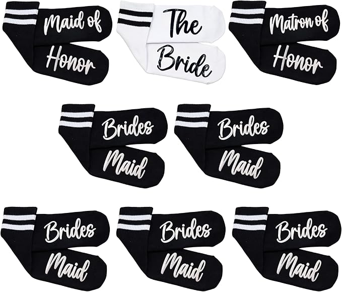 Funky Junque Bride Socks for Bachelorette Party Favors, Bridesmaid Gifts, 100% Cotton Crew Socks, Bridal Shower Accessories