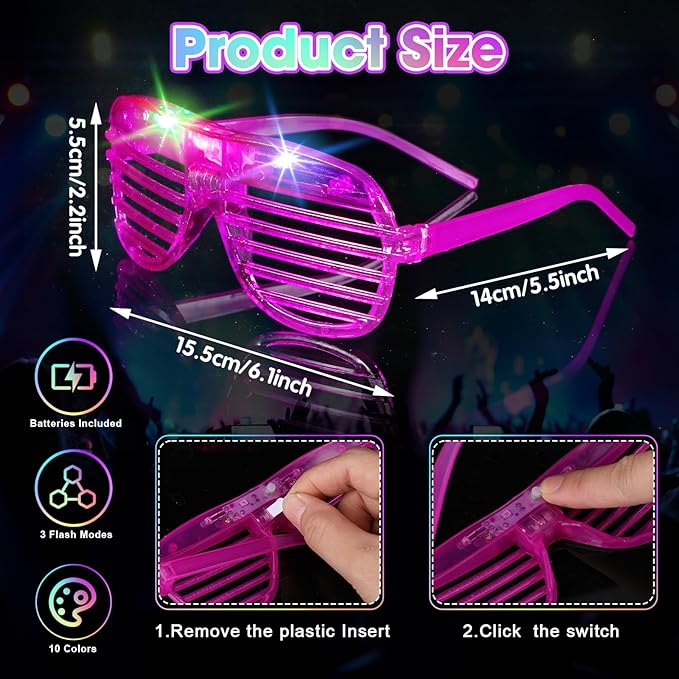 Honoson Glow in the Dark Party Supplies, Light up Glasses LED Bracelets, Neon Favor Flashing Bulk Gift for Adult