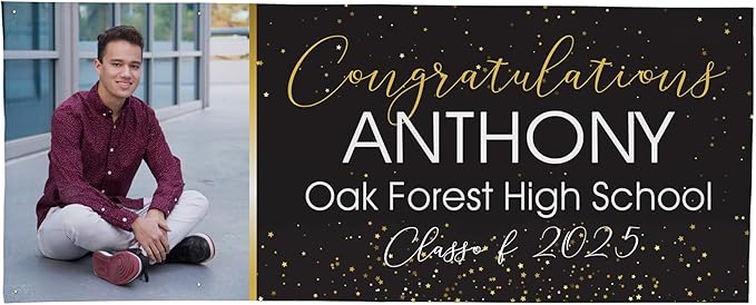 Let's Make Memories Personalized Graduation Banner Class of 2025 - Graduation Party Decorations - Custom Congratulations Photo Banner - Indoor/Outdoor Vinyl - Confetti Celebration - 10 ft