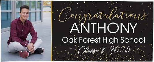 Let's Make Memories Personalized Graduation Banner Class of 2025 - Graduation Party Decorations - Custom Congratulations Photo Banner - Indoor/Outdoor Vinyl - Confetti Celebration - 10 ft