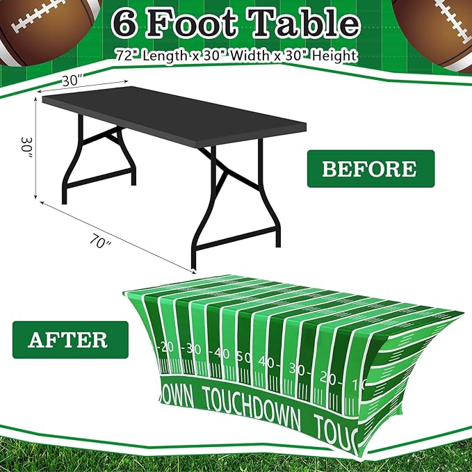 Oudain 2 Pcs Football Stretch Table Cover 6 Feet Football Spandex Table Clothes Sport Theme Party Decorations for Holiday Party Celebration Picnic Dinner Decor