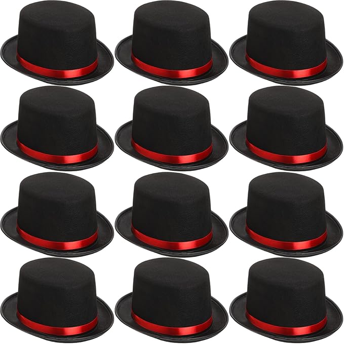 SATINIOR 12 Pcs Felt Top Hats Bulk Costume Hats for Men Women Magician Steampunk Dress up Movie Night Cosplay Party Supplies