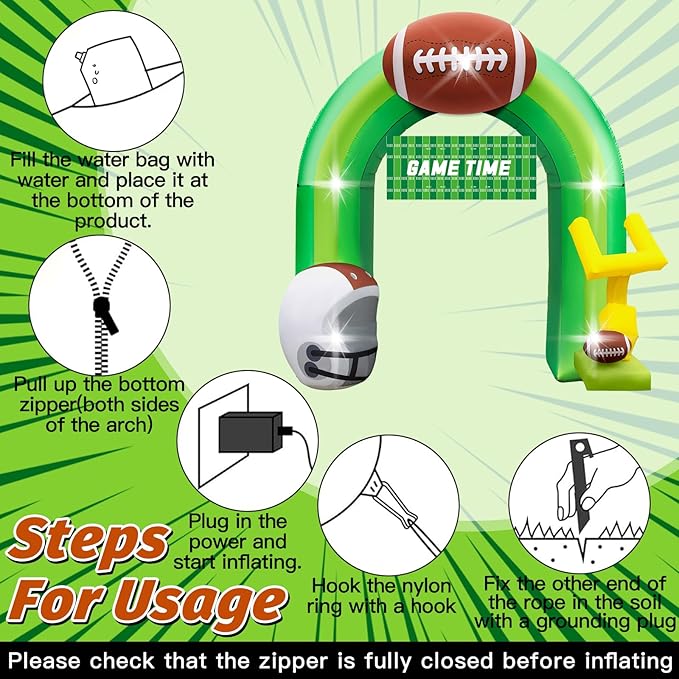 Eyourlife 9FT Football Party Decorations for Game Day Blow Up with Helmet Built in LED Lights Goal Post for Yard Giant Balloon Photo Prop for Gift Light Green Football Inflatable Arch