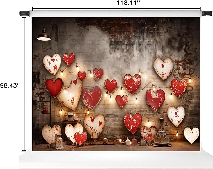 Kate Valentine Backdrop Red Love Heart Brick Wall Photo Background Valentine Chlidren Photo Booth Props, 10x8ft