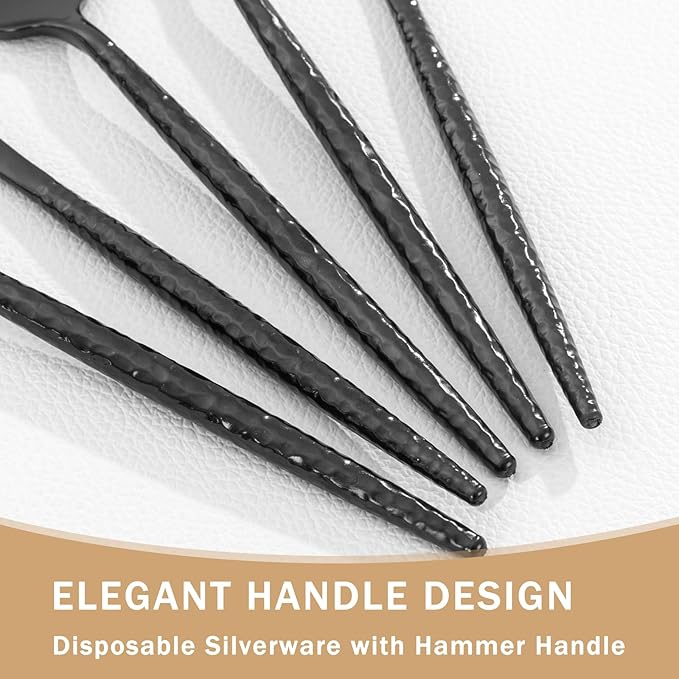 Supernal 360Pcs Black Plastic Silverware Heavy Duty Disposable Cutlery with Hammered Design,Black Utensils Set Include 120 Knives,120 Forks and 120 Spoons Suitable for Party,Anniversary&Halloween