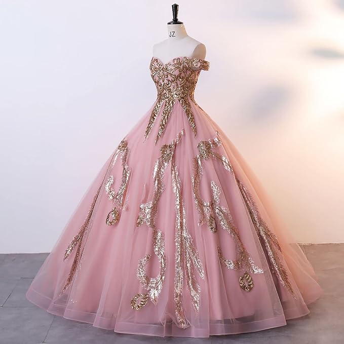 Engerla Women's Beading Sweetheart Ball Gown Tulle Layed Long Quinceanera Dress