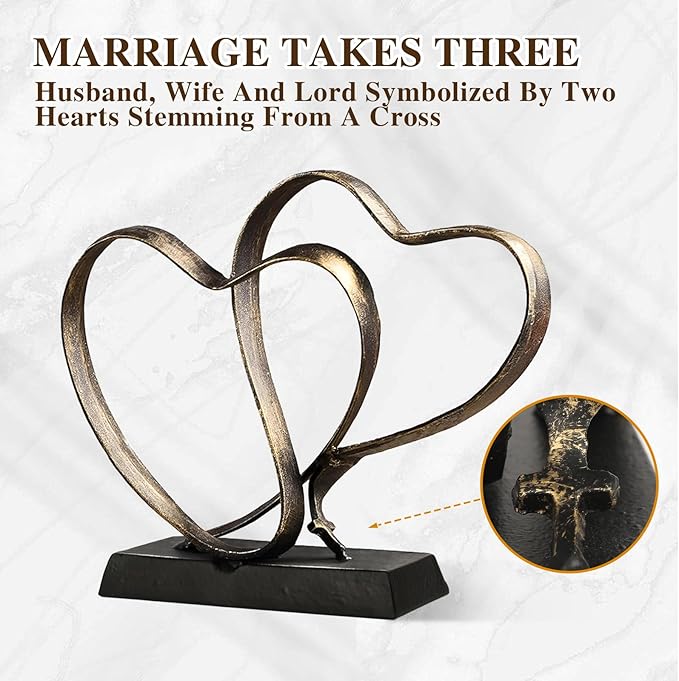 Anniversary Wedding Gifts for Couple Her Iron Heart Sculpture Religion Decor 1st to 60th Valentines Day Gift for Wife Husband Includes Present Box and Poem Card