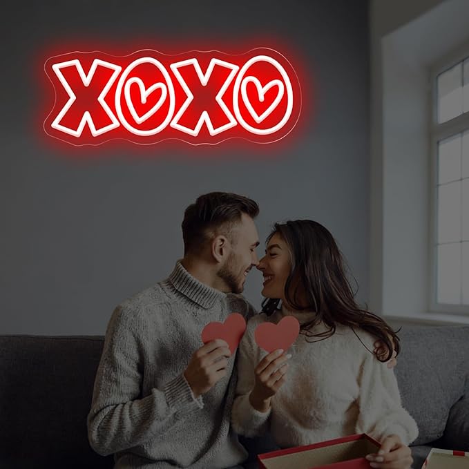 XOXO Neon Sign, Hot Pink LED Light with Romantic Heart Accents for Lover Valentine Gifts, Bedroom Wall Art, Valentine’s Day Gift, Romantic Home Decor, Couples Gift 15″ × 5.7″