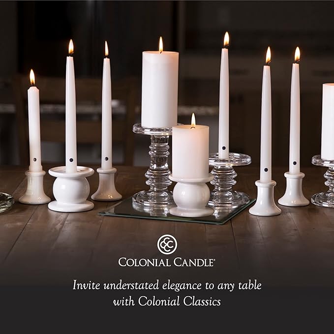 Colonial Candle Unscented Taper Candle, Classic Collection, Colonial Classic Green, 8 in, Pack of 12 - Up to 6 Hours Burn
