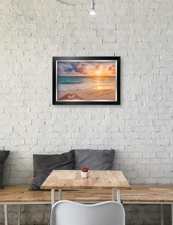 IPIC - "Forever Together Personalized Framed Wall Art, Custom Beach Scene with Name and Date in Sand, A Personalized Gift for Couple, Wedding, or Anniversary, Coastal Home Decor, Ready to Hang