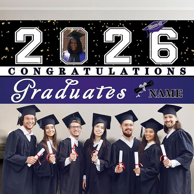 Custom Photo Graduation Garage Door Banner Personalized 2026 Grad Banner 7x16ft Porch Door Sign Decoration Outdoor Photo Booth Backdrop Party Supplies(Purple)