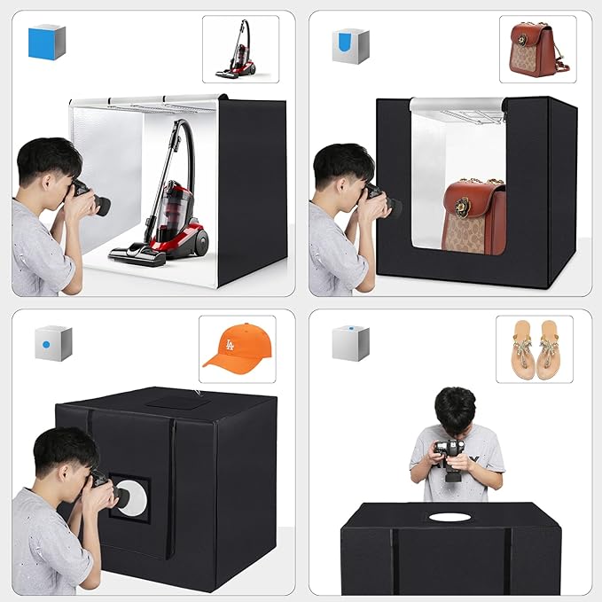 PULUZ Large Photography Light Box, 32"x32" Photo Studio Box, Portable Shooting Tent with 3 Stepless Dimming Light Panel, Professional Photo Booth with 4 Color Backdrops for Product Photography