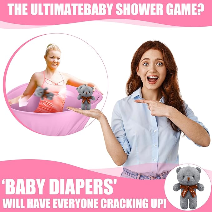 22 Pcs Funny Baby Shower Diapers Games Activities Fun Bridal Shower Games How Many Plushies Can You Catch in Your Big Diaper Gender Reveal for Boys Girls Adults (Various,Pink)