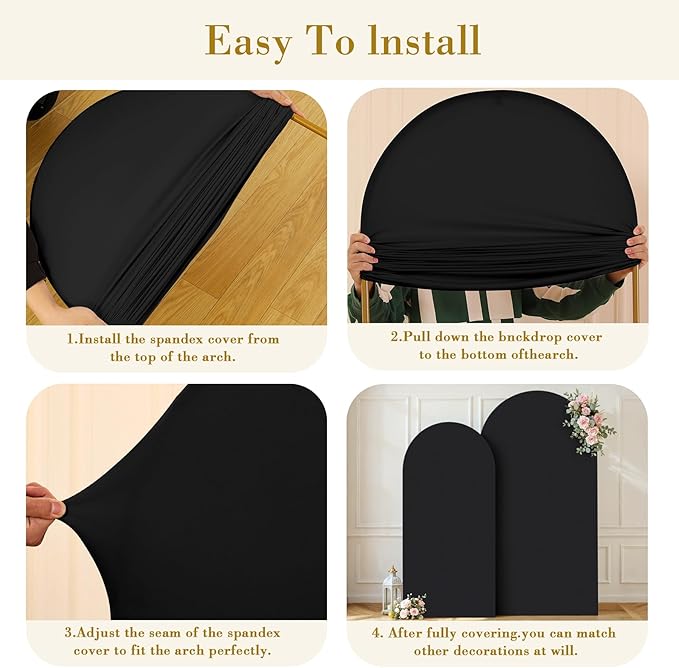 Black Photo Arch Backdrop Cover Set of 2 Spandex 7.2 and 6ft Black Arch Covers Stretchy Backdrop Party Arch Stand Covers for Birthday Baby Shower Wedding Bridal Shower Banquet Background Decorations