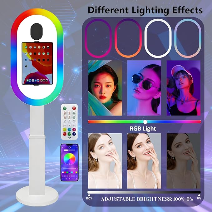 Photo Booth Shell Compatible with iPad Tablet 10.2'' 10.5’’ 10.9'' 11'' 12.9'' 13'' Selfie Protable iPad Photo Booth Machine with Flight Case for Parties Wedding Rental (White, Machine+Camera+Printer)