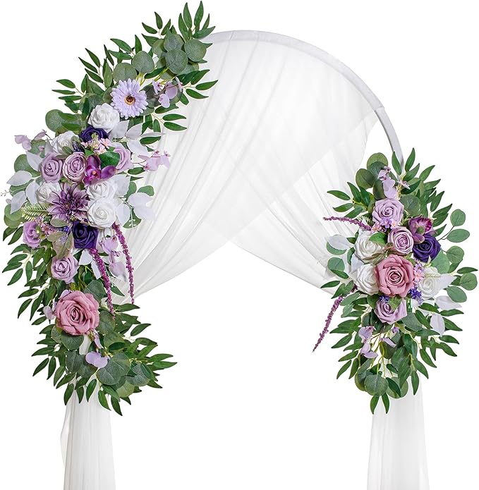 Wedding Arch Flowers, Artificial Flowers for Decoration, 2pcs Flower Swag and 1 pcs Semi-Sheer Chiffon Table Runner Swag for Beautiful Dream Wedding Ceremony Floral Decor - Pack of 3