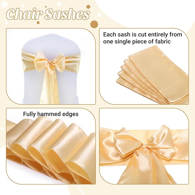 VDS Satin Chair Sashes Chair Cover Back Tie Sateen Bows Ribbon for Wedding Birthday Graduation Engagement Ceremony Event Party Banquet Venue Hotel All Dining Chair Decoration (25PC) (Beige)