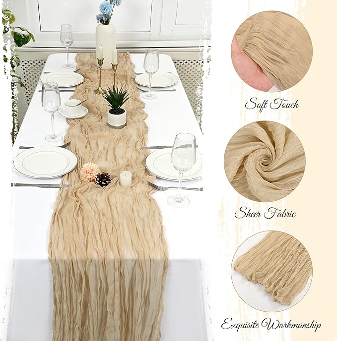 15 Pack Beige Cheesecloth Table Runner 17 x 108 Inch Fall Thanksgiving Boho Rustic Farmhouse Gauze Cheese Cloth Runner for Wedding Party Baby Shower Home Decor Holiday Decorations