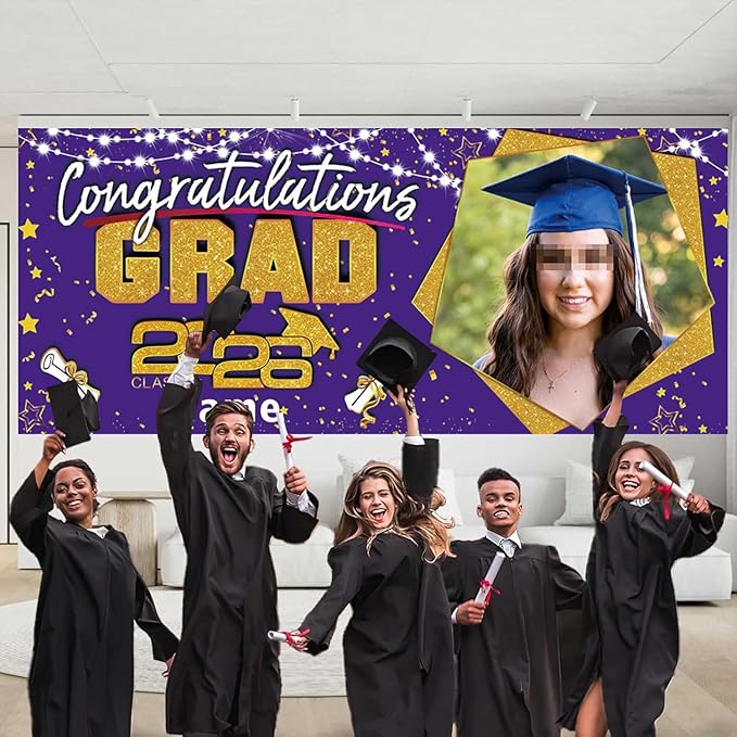 Custom Garaduation Garage Door Banner Cover 16 x 7 ft Class of 2026 Congrats Grad Party Backdrop Personalized Graduation Decoration(Purple and Gold)