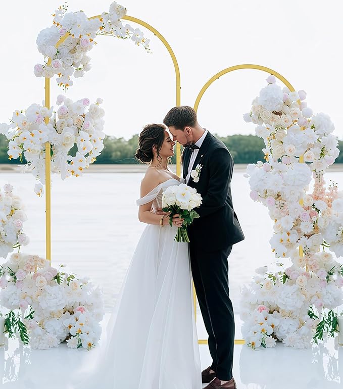 Wingedbird 3 Pack Gold Metal Arch Backdrop Stand – 4FT 5FT 6FT Balloon Arch Frame for Weddings, Easy Assembly, Indoor Outdoor Use, with Storage Bag, Durable Metal Construction
