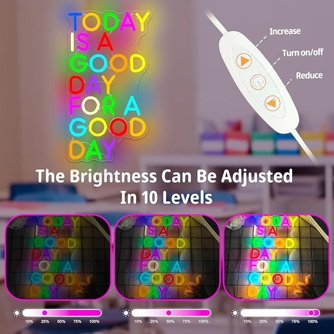 Today Is A Good Day For A Good Day Neon Signs for Wall Decor Dimmable Inspirational Led Sign Colorful Words Neon Lights for Classroom Bedroom Office Cafe Wall Decor