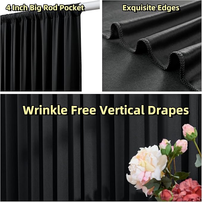 30 ft x 8 ft Black Backdrop Curtain for Parties, 6 Panels 5 ft x 8 ft Wrinkle Free Polyester Photo Black Backdrop Drapesfor Graduations Birthday Wedding Party Stage Curtains Home Decoration Supplies