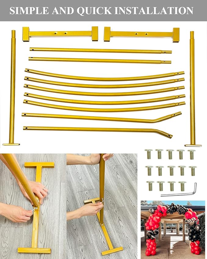 LANGXUN 7.8Ft Metal Gold Balloon Arch Kit, Semi-Circular Balloon Arch Stand with Water Bases for Wedding Bridal Baby Shower Birthday Party Supplies Decorations