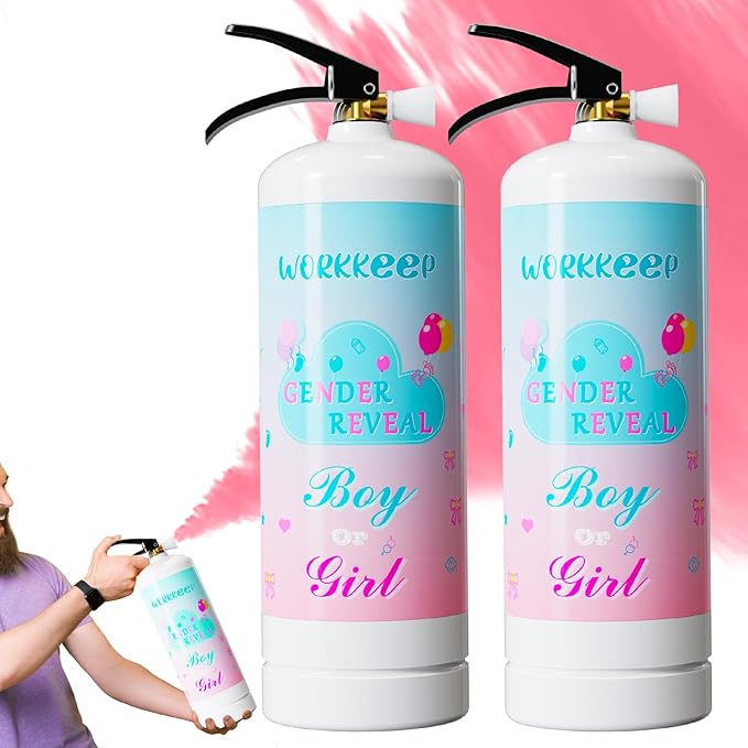 Giant Gender Reveal Fire Extinguisher: 2 Packs Pink Gender Reveal Ideas Only for Baby Girl with 100% Biodegragable for Gender Reveal Decorations - 20+ Feet (Pink)