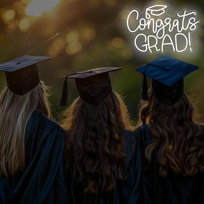 Congrats Grad Neon Sign - 11.3 * 16.7 Inch White Adjustable LED Graduation Decorations for Class of 2026 Party Room Dorm Backdrop Celebration Gifts Graduation Gift