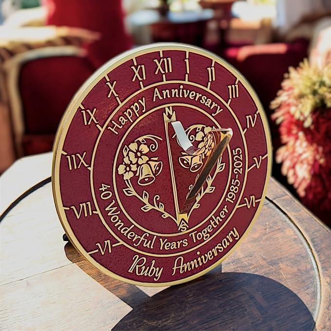 Anniversary Sundial Gift for 40th Ruby Wedding Anniversary in 2025 - Recycled Metal Home Decor Or Garden Present Idea - Handmade in UK for Him, Her Parents Or Couples 40 Year Celebration
