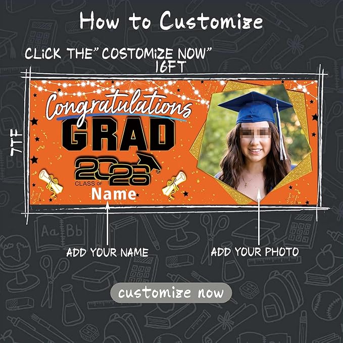 Custom Garaduation Garage Door Banner Cover 16 x 7 ft Class of 2026 Congrats Grad Party Backdrop Personalized Graduation Decoration(Orange and Black)