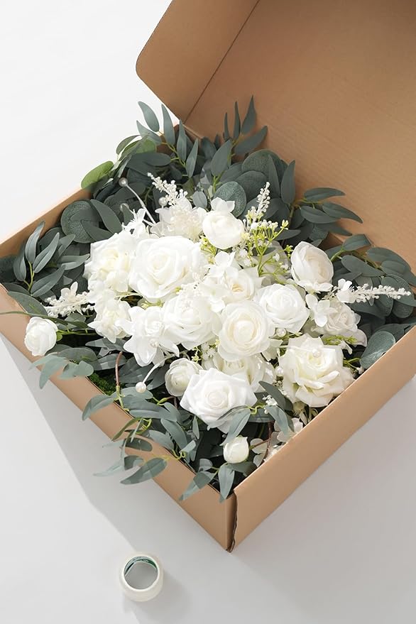 7.5FT White Sage Wedding Arch Flowers Garland, Rose &Eucalyptus, Artificial Spring Floral for Backdrop Mantle Decoration,Ceremony Party Sweetheart Head Table Reception Decor