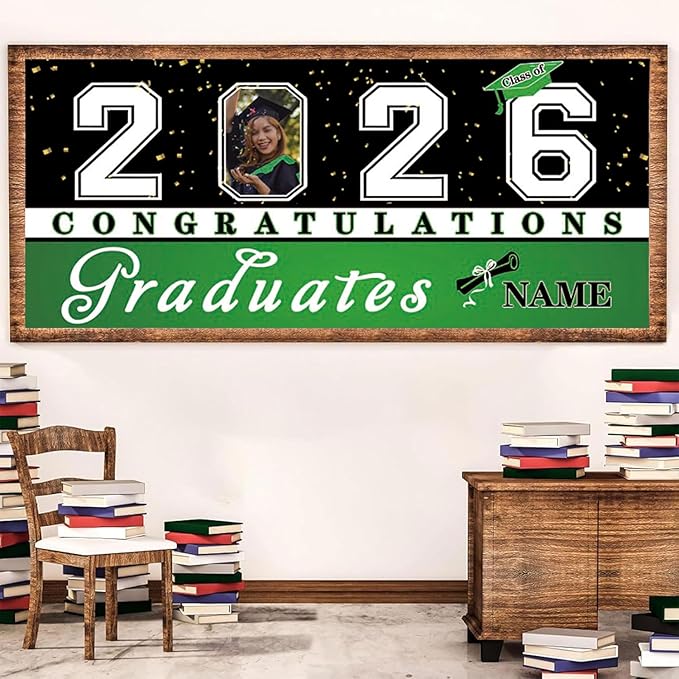 Custom Graduation Garage Door Banner Decoration 7x16ft with Photo Congrats Garage Door Cover 2026 Party Photo Booth Backdrop Party Supplies(Light Green)