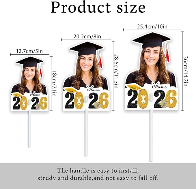 Personalized Graduation Face Fan 2026 Grade Custom Double Sided Face Cutout Fan with Handle Photo Booth Prop Party Supplies(B-Gold and Black,24pcs)