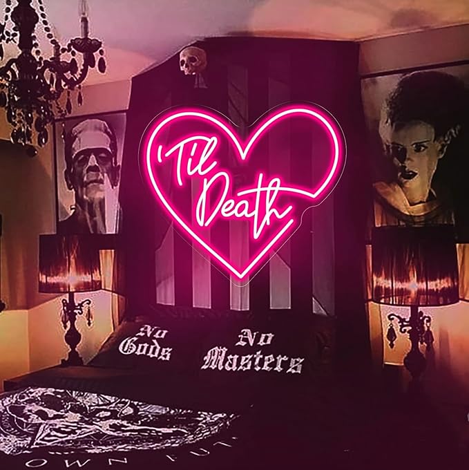 Custom Til Death Heart Neon Sign Wedding LED Neon Light Neon Sign Customizable for Wall Decor Wedding Valentine's Day Backdrop Birthday Party Décor