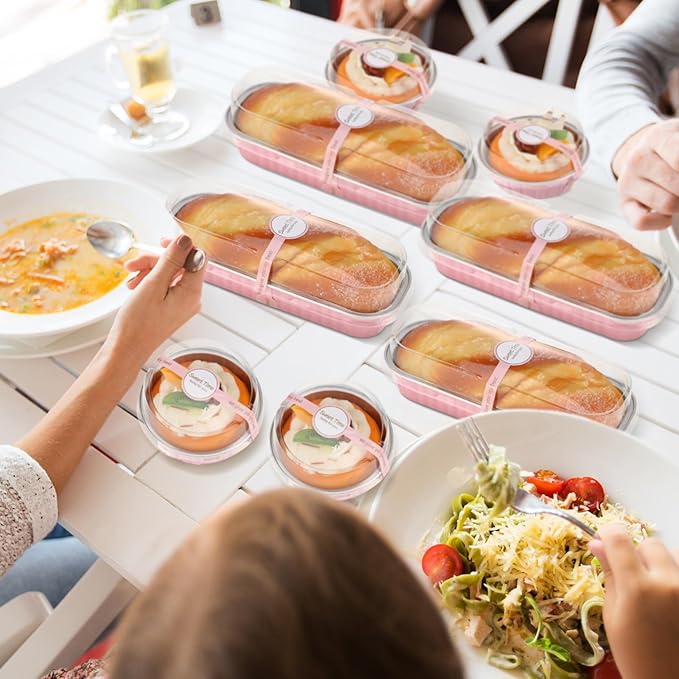 Suclain 600 Pcs Valentine's Day Pink Mini Loaf Pans with Lids and Spoons Sealing Stickers 6.8oz Disposable Aluminum Foil Muffin Baking Pans 5oz Cupcake Cups Cake Containers for Valentines Party