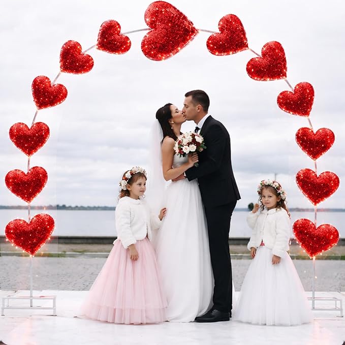 VIHOSE 10ft Valentine's Day Heart Light Arch LED Outdoor Arches Decor with Flasher Modes Love Pathway Markers Lights for Valentine Proposal Wedding Engagement and Birthday Party Yard Lawn Decor